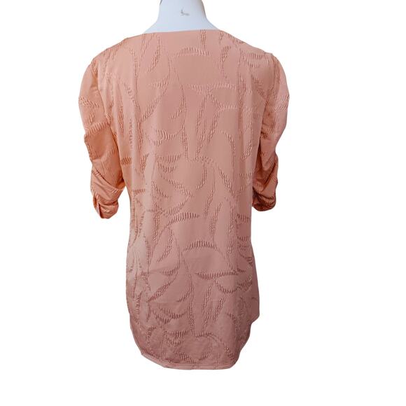 NEW‎ JM COLLECTION Dressy Blouse Tunic Top Medium Peachy Pink Shiny Stretchy - Picture 9 of 9